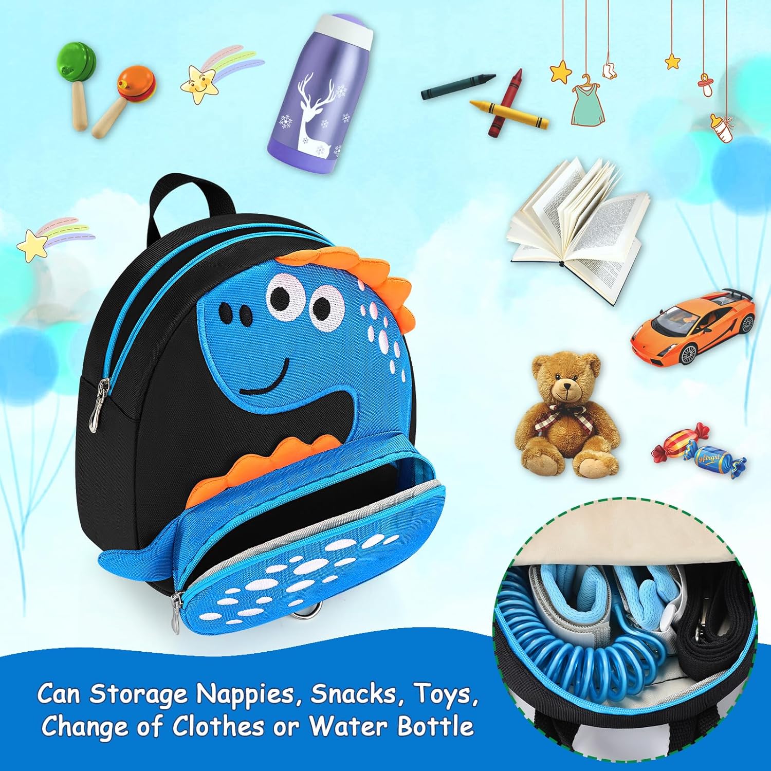 Backpack Leash, Cute Dinosaur Harness Backpacks with Anti Lost Wrist Link, Adorable Backpack Mini Bag Wristband Tether Strap Leashes for Boys Girls Ages Gifts Essentials Backpack Leash, Cute Dinosaur Harness Backpacks with Anti Lost Wrist Link, Adorable Backpack Mini Bag Wristband Tether Strap Leashes for Boys Girls Ages Gifts Essentials