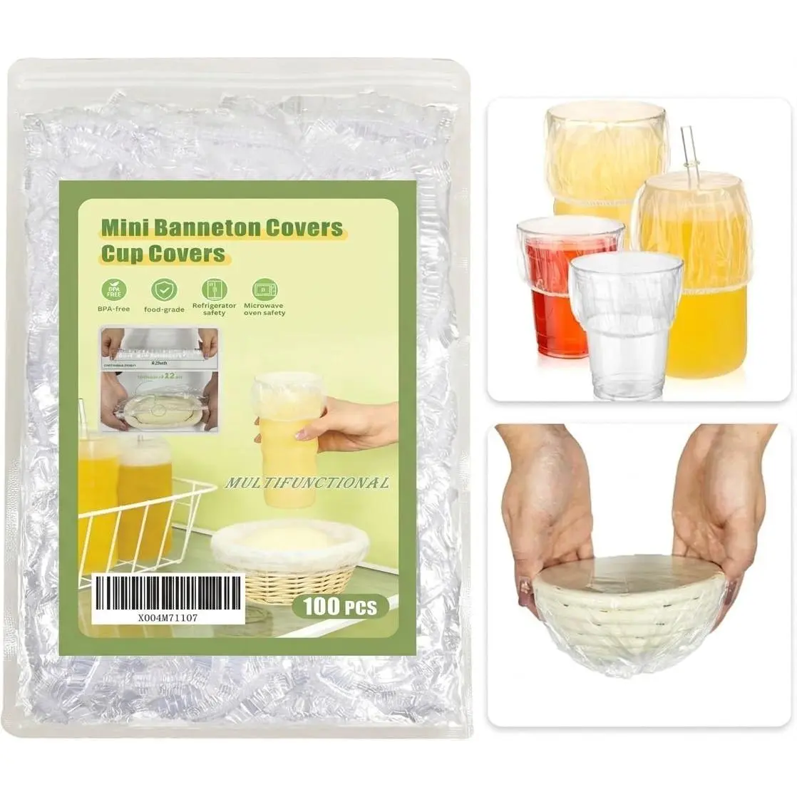 100 count Cup Covers for Drinks Safety, 12μm Thick Disposable Drink Covers for  Protection, Elastic Mini Banneton Covers, Sourdough Starter Jar Covers, Airtight Resealable Bag
