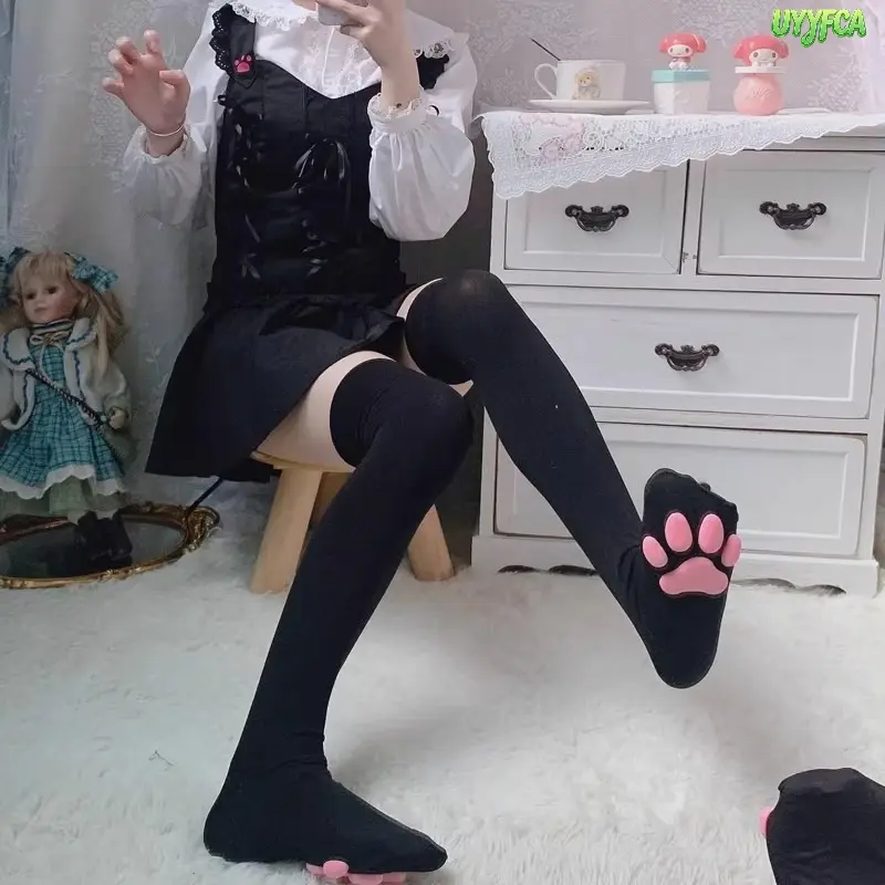 1 Pair 3D Raised Cat Paw Thigh High Socks for Women, Cute Kawaii Silicone Paw Pads Over the Knee Stockings,Soft Stretchy Non Slip Sheer Lolita Socks for Cosplay Anime Daily Casual Wear Cat Lovers Gift ,the best gift for girls,4th of july outfit,summerwins
