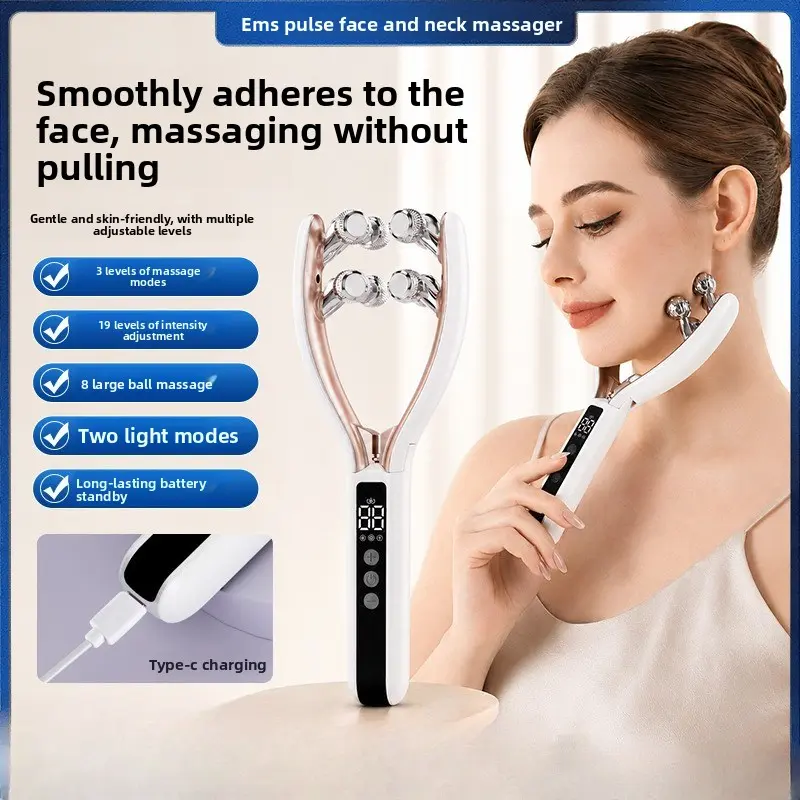 Face roller massager, home EMS micro-current intelligent vibration red and blue light face massager