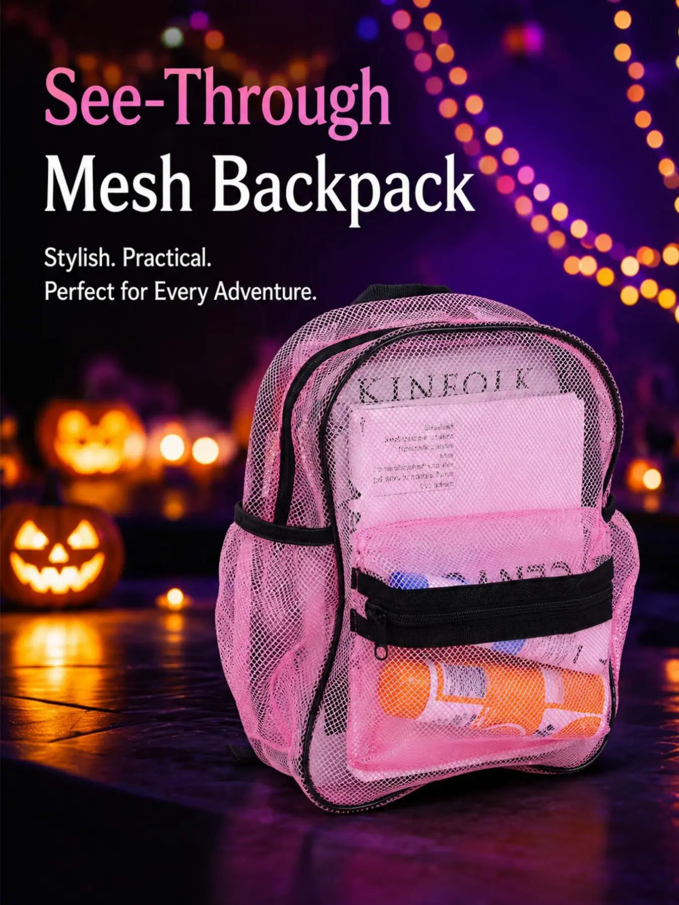 1pc new Halloween-themed high-load-bearing mesh backpack, transparent beach bag, suitable for school, travel, daily use, swimming, and vacation