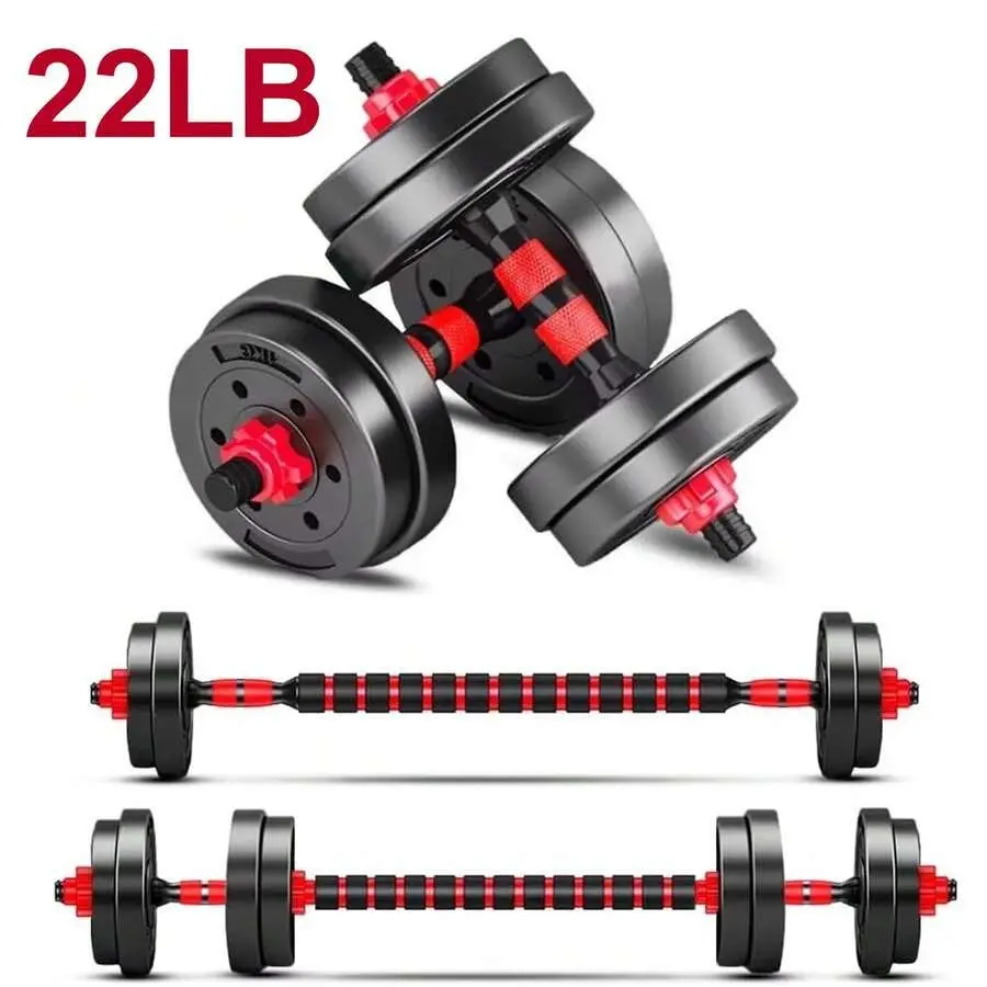 Adjustable Dumbbell Barbell Combo 22lbs Free Weight Set Convertible Home Gym Equipment With Anti-Slip Foam Grip For Men Women Fitness Exercises