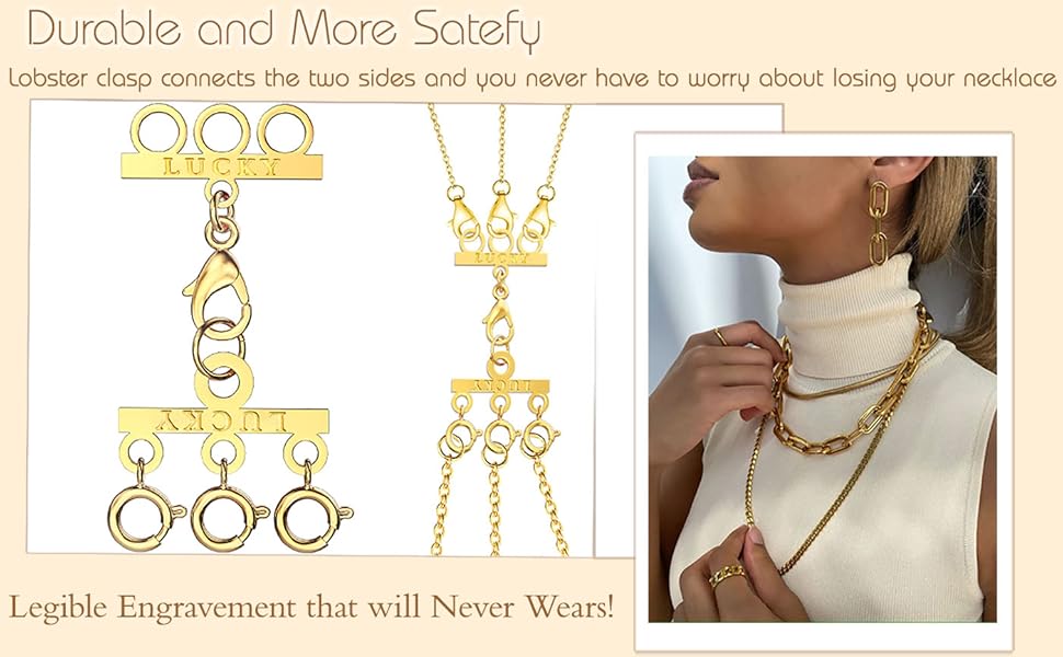 Lucky Necklace Layering Clasp Womens Jewelry Separators 18K Gold and Silver Multiple Necklace Clasp Look