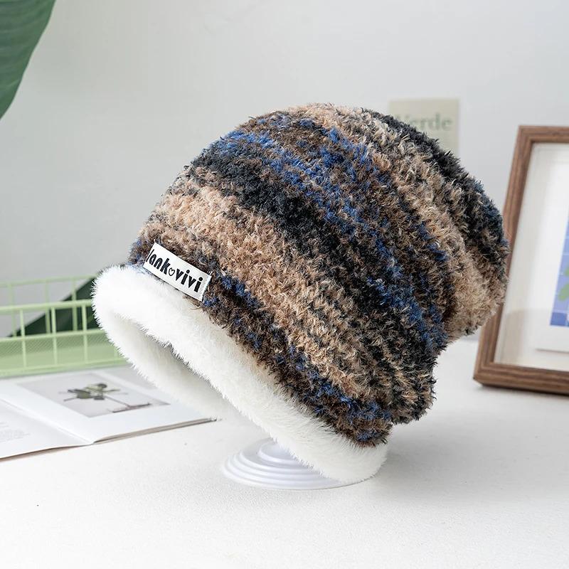Hot Sale Loose Chic Hat Lazy Style Gradient Beanie Hat Fashion Winter Hats For Women Streetwear Multicolour Warm Hats For Girl