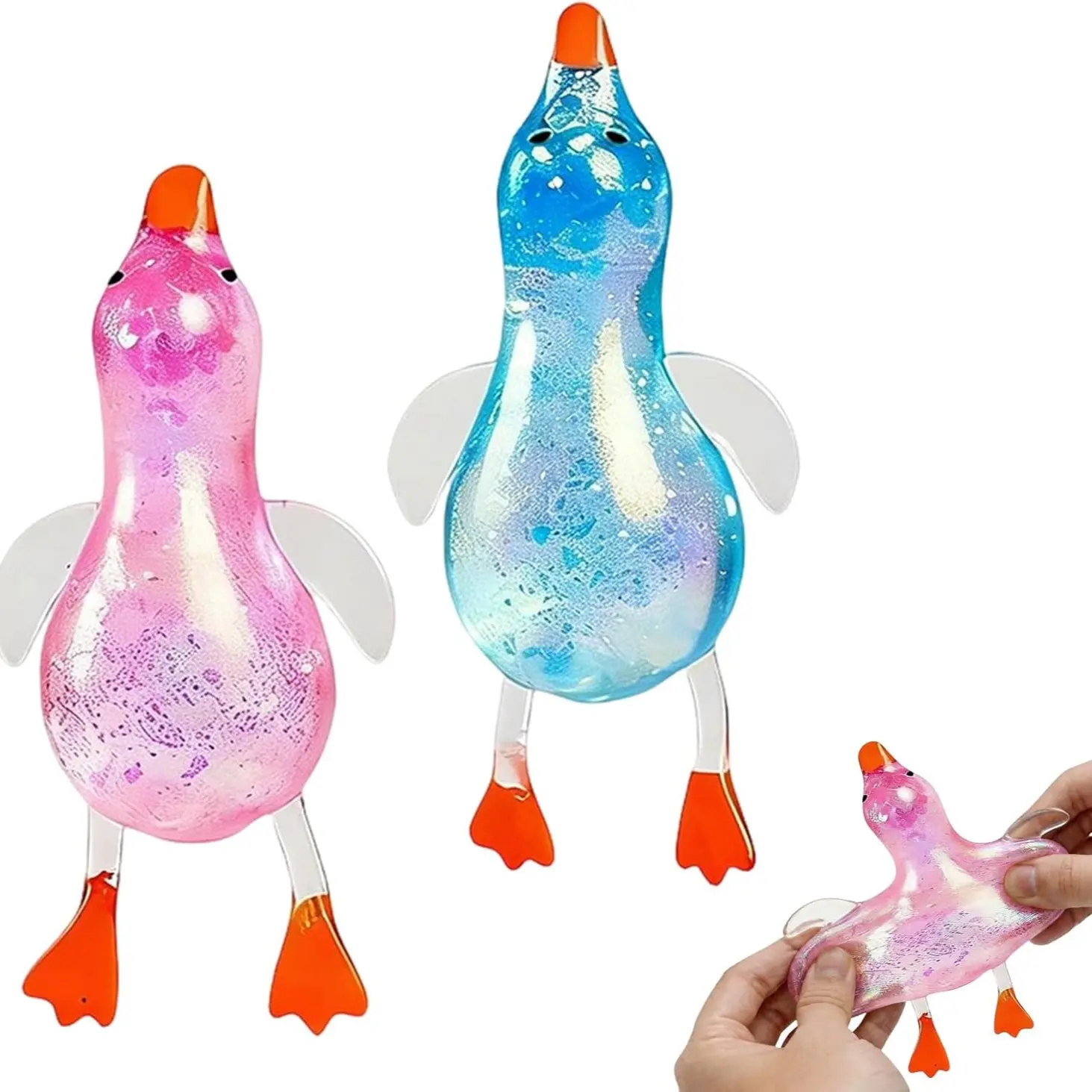 2pc/4pc Cute Duck Squishy Sugar Stress Ball, Glitter Soft Squishy Duck Relief Stress Balls Ultra Soft Moldable Slow Rise Relaxing Fidget Stress for Anxiety Relief Cute Animal Squishy Sparkly Squishies.(17cm/6.69inchx5.5cm/2.17inch)