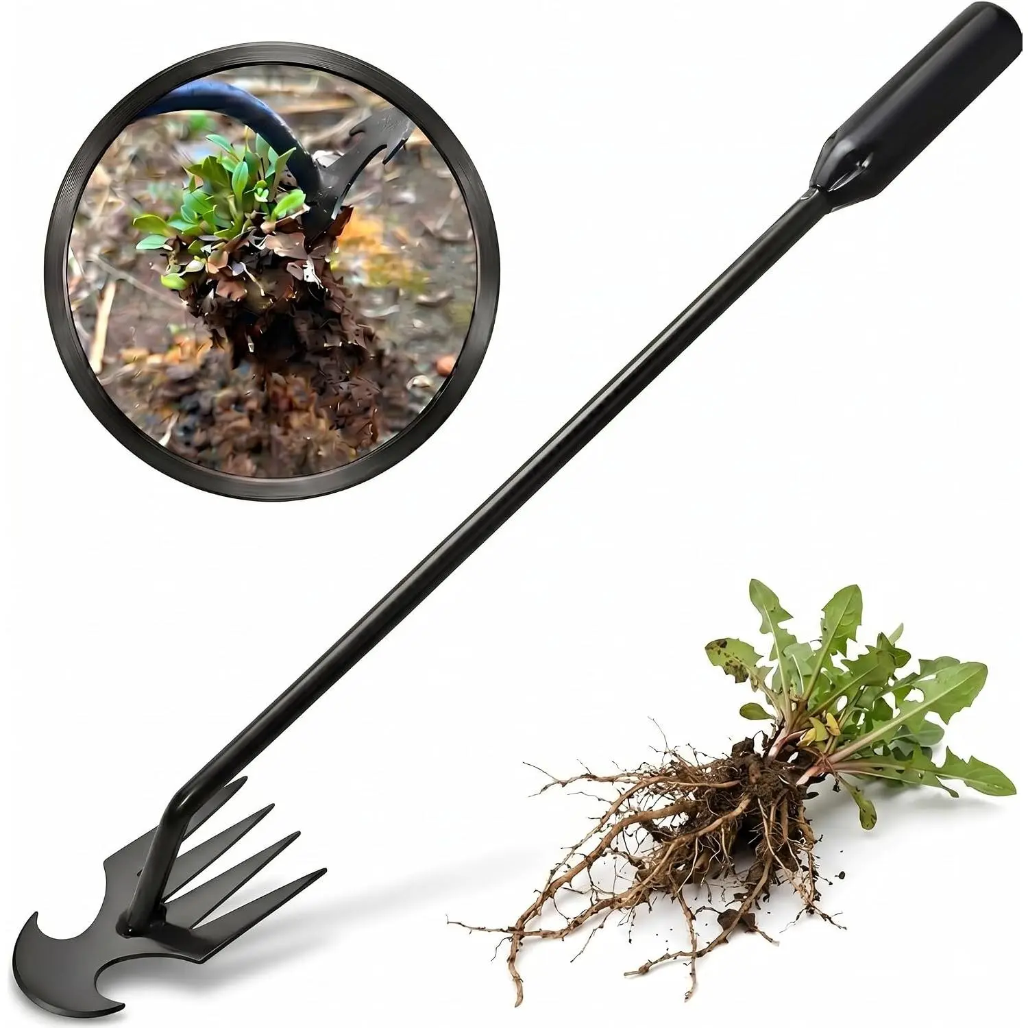 Weed Puller Tool, 4-Claw Manganese Steel Gardening Hand Weeding Tool, Weed Remover for Crabgrass Dandelion, 17-Inch Manual Soil Loosening and Transplanting Claw for Yard Flower Beds & Light Digging