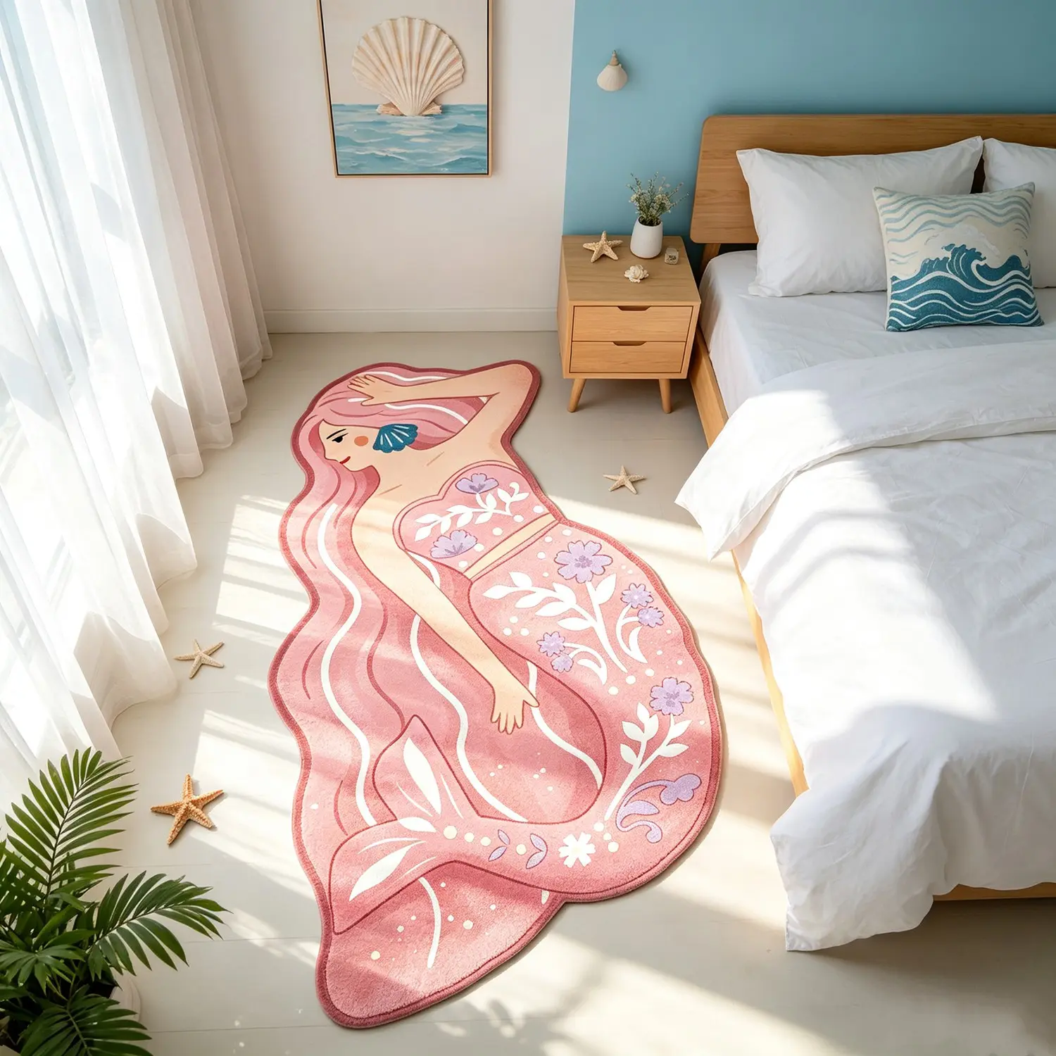 Dreamy Floral Mermaid Princess Rug, Luxury Fashion Mat for Living Room, Kitchen, Bathroom, Bedroom, Entryway, Perfect Gift