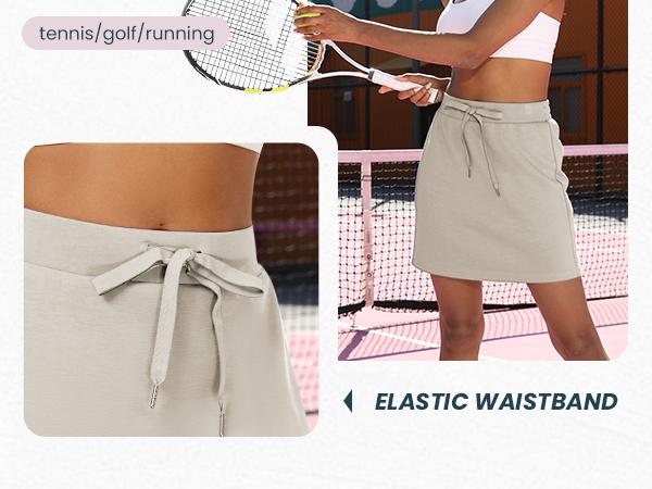 Casly Lamiit Women's Pocket Sports Shorts - Cotton French Terry Fabric Elastic Waistband Summer Fitness Casual Home Wear High Waisted Skort White Skort #Springfresh