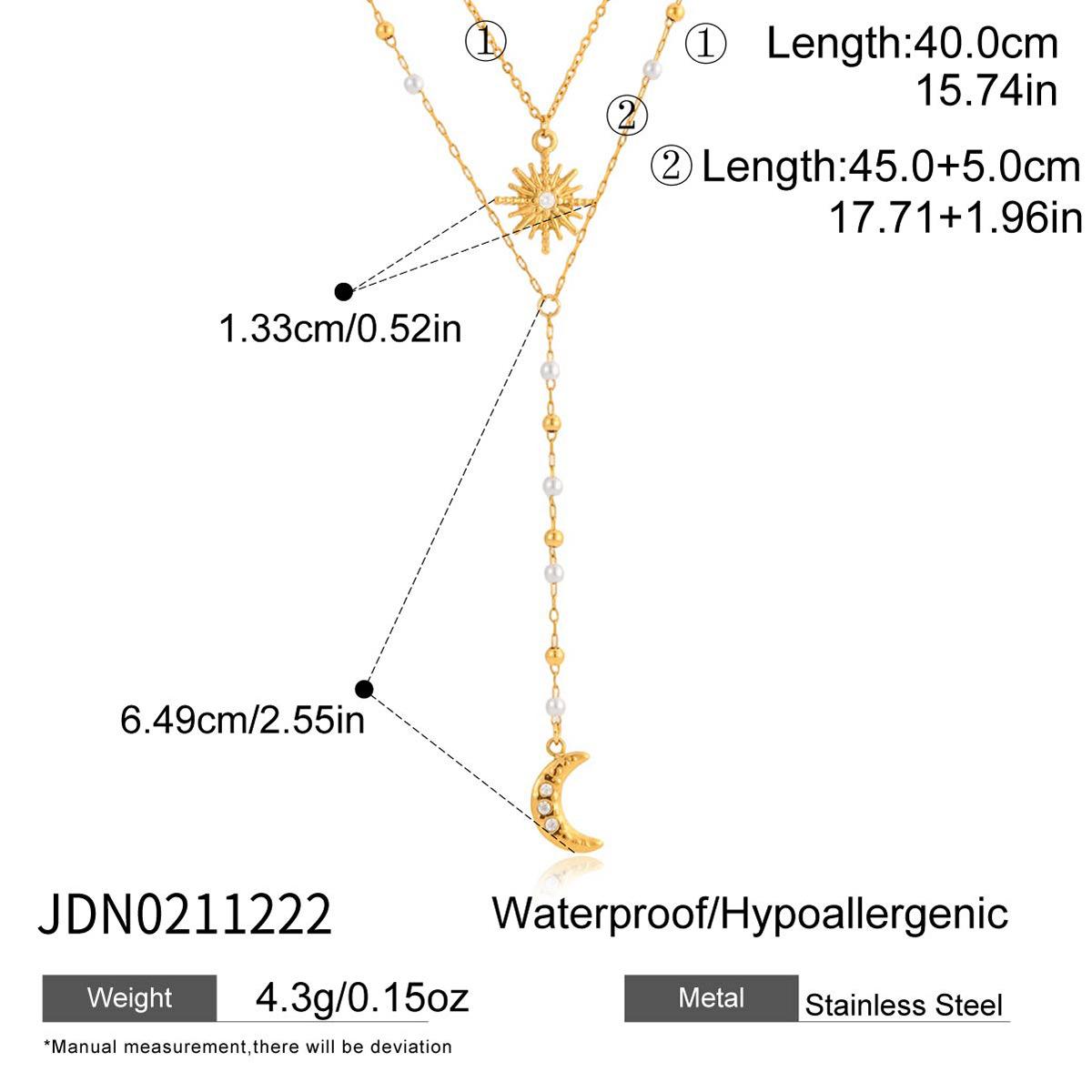 Sun & Moon Pendant Necklace, Double Layer Pearl Choker, Anti-Tarnish
