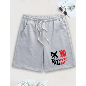 Stand Out This Summer with These Men’s Monster Face Quick Dry Shorts, Bold Red & White Graphic, Ultra-Breathable  Fabric with Elastic Drawstring Waist, Perfect for All-Day Comfort, Skateboarding & Streetwear