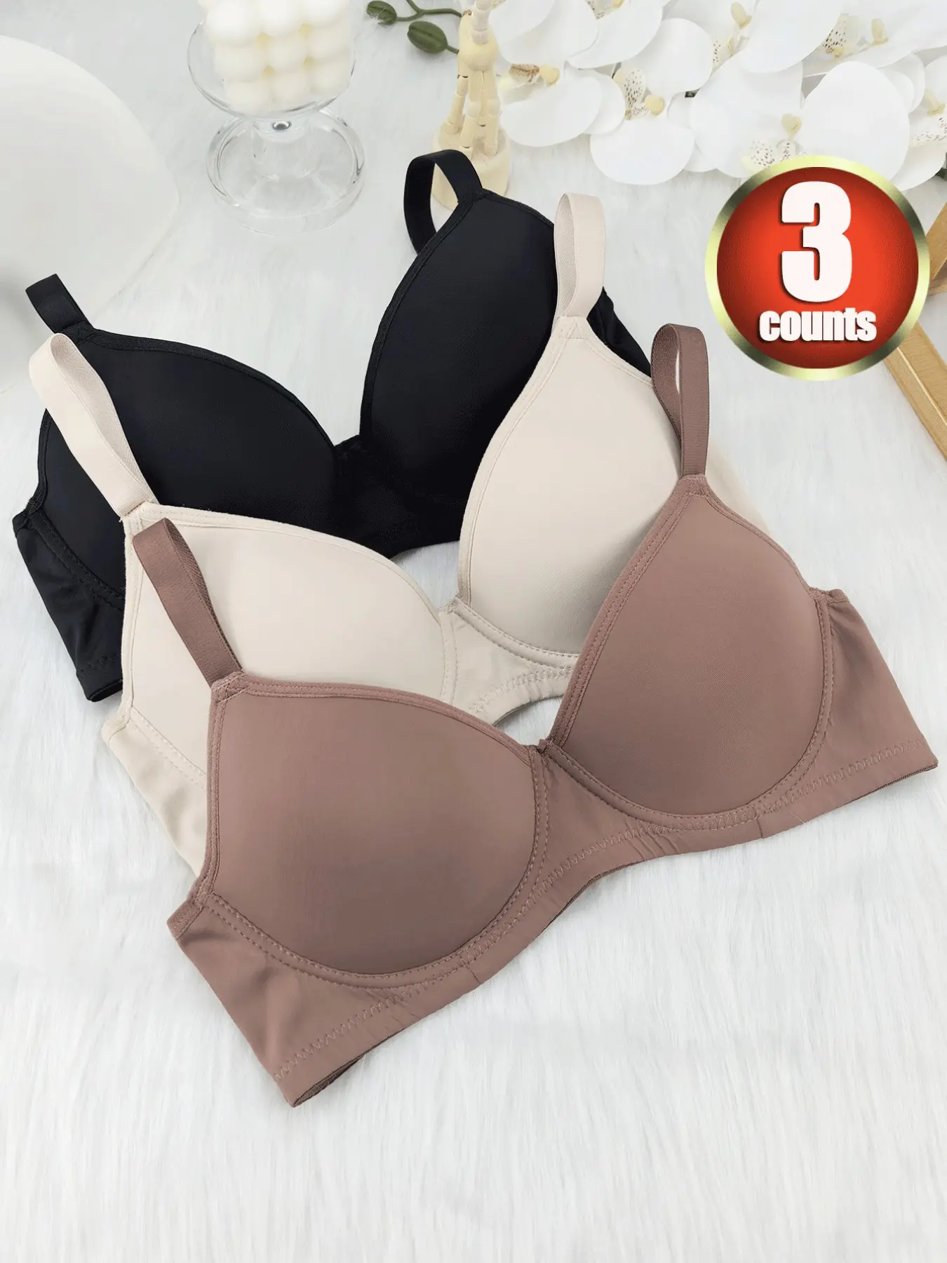 3-Pack Encapsulated Wire-Free Bralette, Women's Underwear, Solid Color Smooth, Simple and Elegant Bra, Curved Comfortable and Breathable Everyday Essential Bra Multi-purpose Underwear, Casual Minimalist Bras
