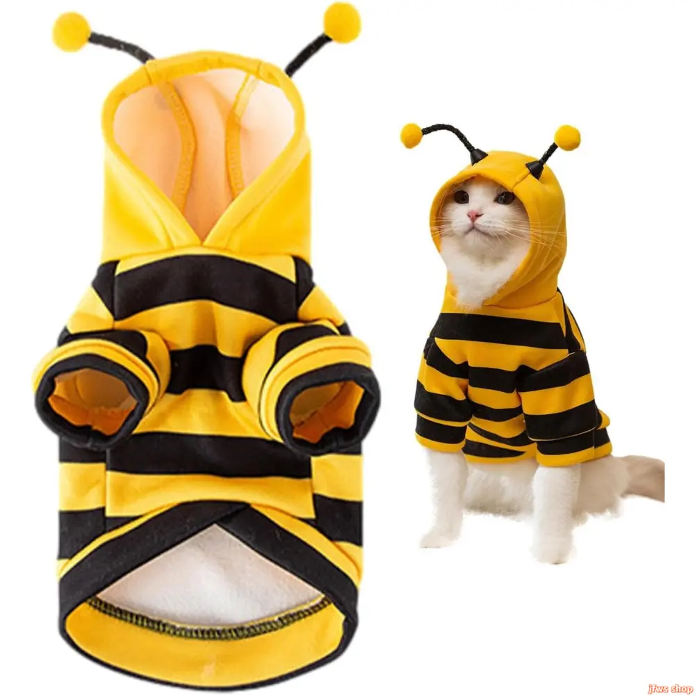 Kawaii Bee Pattern Hooded Top for Small Dogs - Multi-Size Cozy Warm Pet Sweatshirt with D-Ring Back, Halloween Costume for Chihuahua & Kitten, Sohochic Sports & Outdoor Pet Clothing