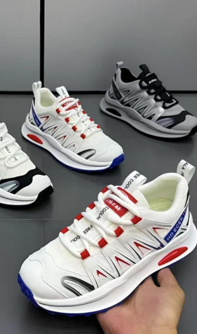 Men's thick-soled sneakers, height-enhancing, comfortable, lightweight, trendy shoes, color-blocked, low-top, lace-up, mesh, breathable men's shoes