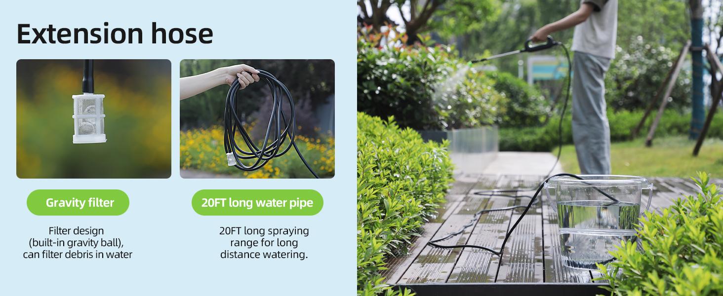 Battery Powered Sprayer Wand, Sprayer 24.5" Telescopic Wand with 20 FT Hose, 7.2V Voltage 3 Nozzles, USB-C Spray for Lawn and