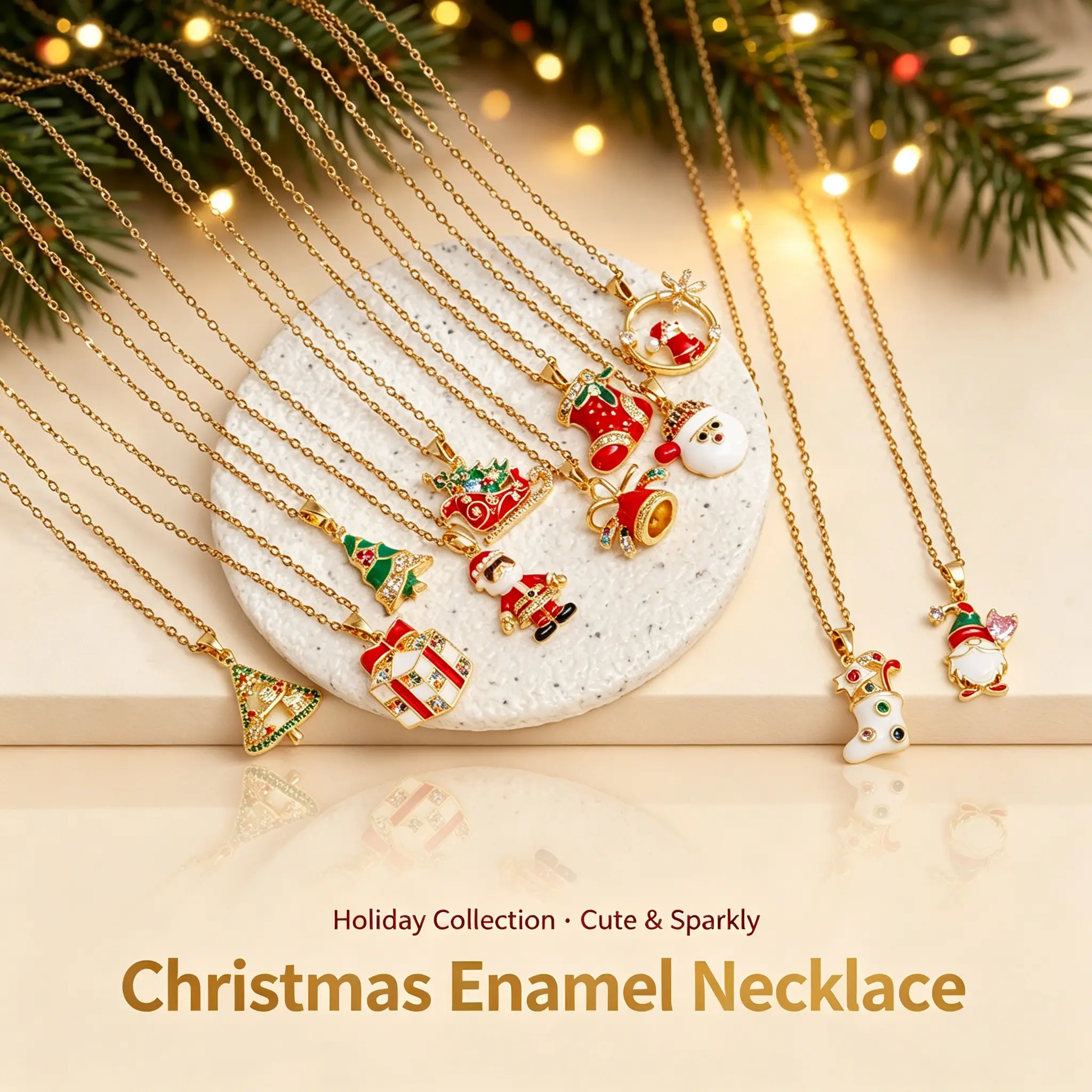 Christmas Necklace Women Santa Claus Christmas Tree Pendant Necklace Holiday Jewelry Enamel Charm Dainty Chain Festive Fashion Accessories