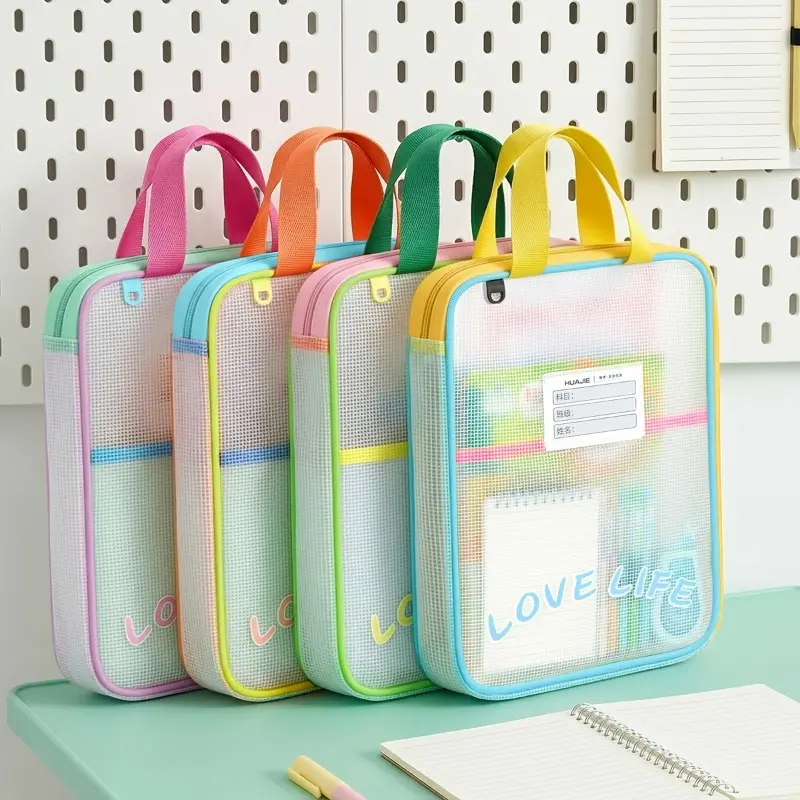 1 Piece 3-Layer Large Opening Storage Handbag, Colorful Portable Student Tutoring Bag, Stationery Organizer, Eco-Friendly EVA Material, Minimalist Modern Style