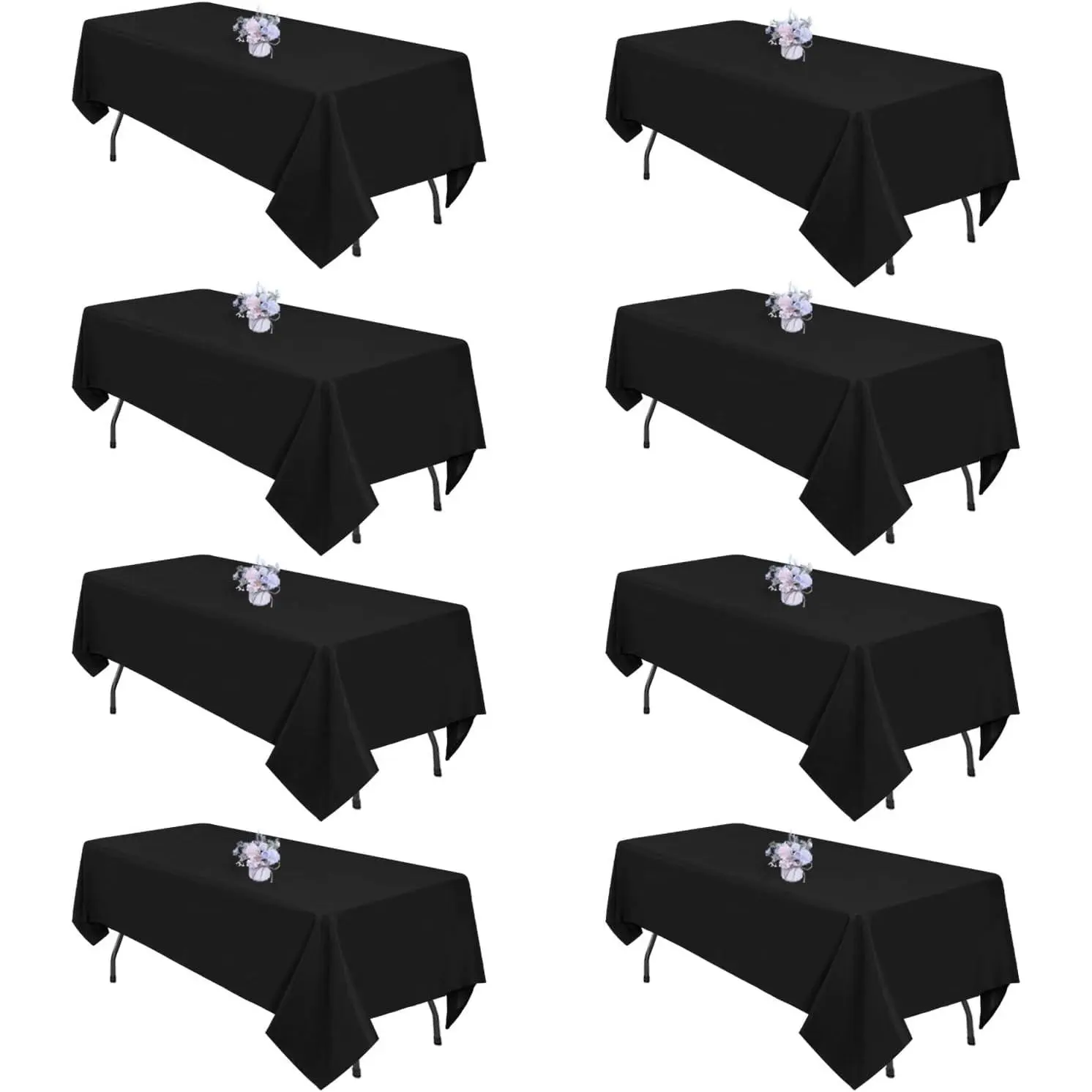 8 Pack Black Tablecloths 60x126 Inch Table Cloths for 8 Foot Rectangle Tables, Wrinkle Resistant Washable Rectangular Fabric Table Cover for Dining Wedding Banquet Camping Party