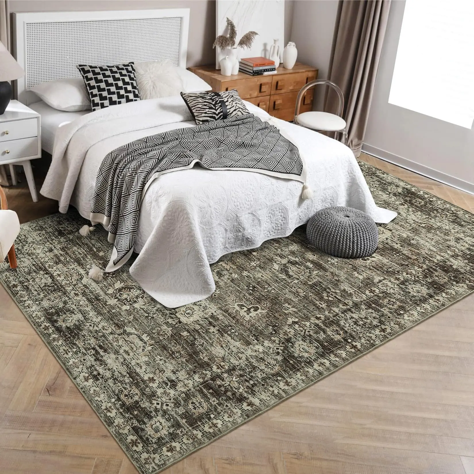 Garvee - Living Room Rug 9 x 12 Inches, Classic Style, Distressed, Non-Slip, Stain Resistant, Large Dining Room, Traditional Rug, Washable for Home Office, Color