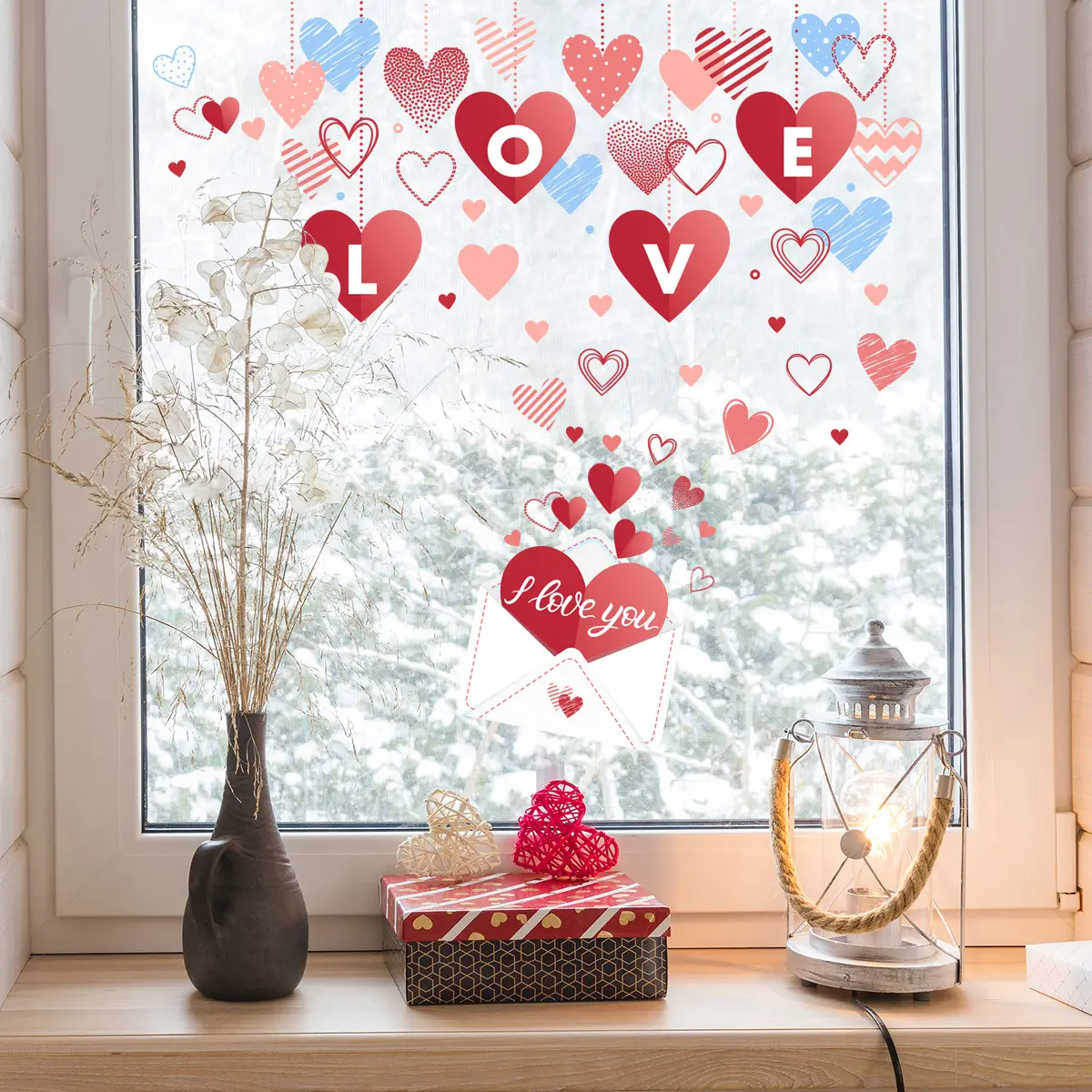 2 Valentine's Day Love Letter Window Stickers, Glass Stickers, Living Room and Bedroom Decoration Stickers, Valentine's Day Decoration, Party Theme Decoration Stickers