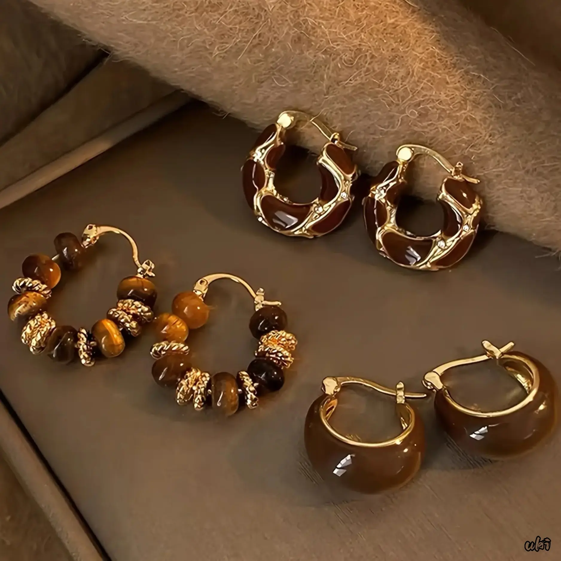 Women's Beaded Earrings Set - Retro Elegant High-End Amber Beads, Geometric Design, Suitable for Daily & Party Wear (All Seasons)