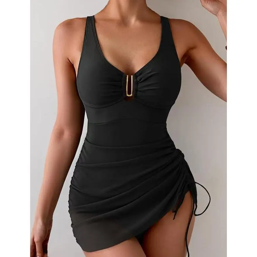 2026 Women’s Solid Black Zip Front One-Piece Bathing Suit, U-Back Sleeveless Tummy Control Modest Full Coverage Swimwear for Beach, Pool & Summer Vacation