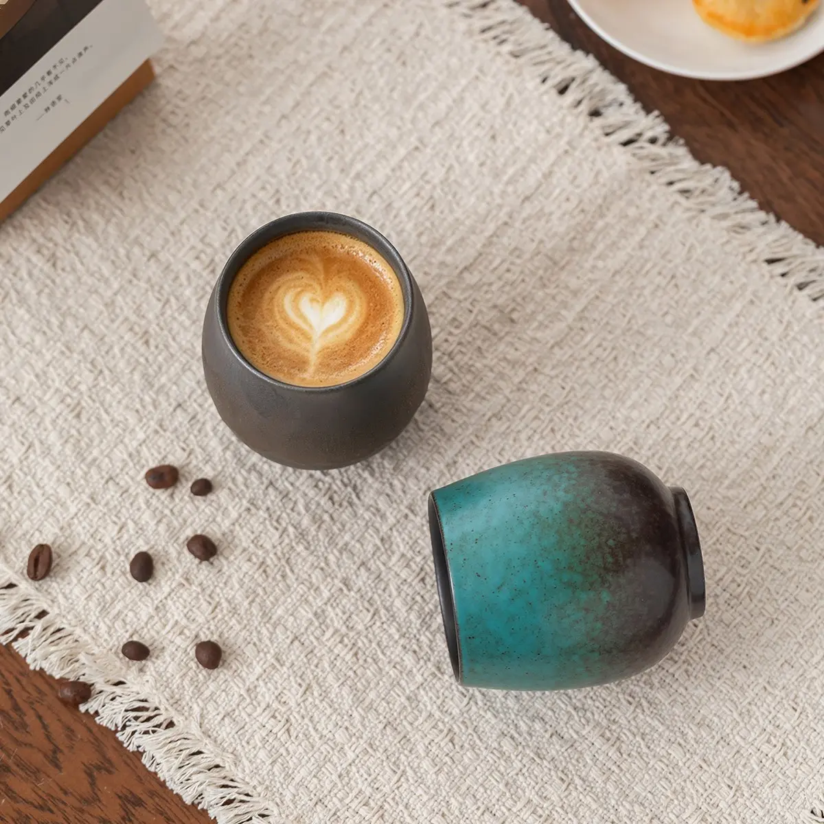 2-Pack Japanese Retro Stoneware Coffee Cups, 200ML Dragon Egg Ceramic Tea Mugs, Italian Espresso, Latte, Hand-Brewed Coffee, Wabi-Sabi Style, Coffee Cup Set, Stylish Drinkware