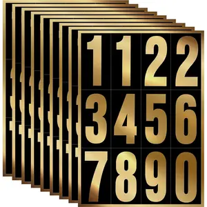 3 Inch 96 Pcs (8 Sets) 0-9 Gold in Black Waterproof Vinyl Reflective Self Adhesive Mailbox Numbers for Outside Address Signs Door Trucks Cars Trash Home Business