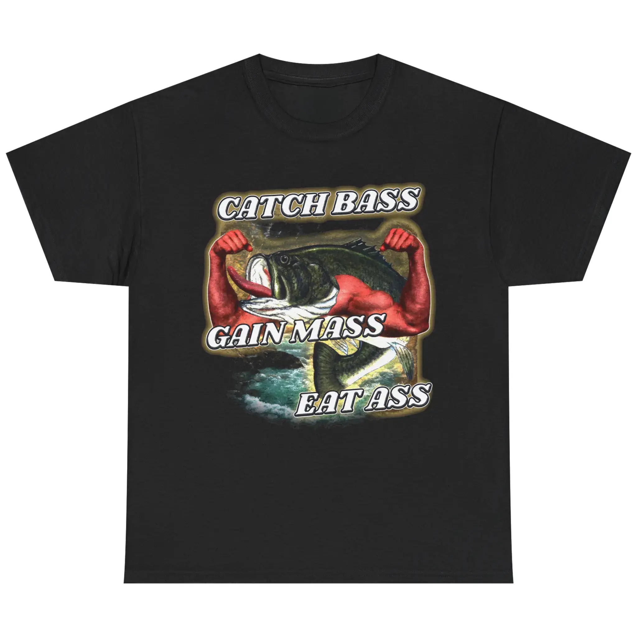 Men's Casual Short-Sleeve Fishing Gym Top, Funny Bass Meme Clothes, Sport & Outdoor Menswear Shirt, Shortsleeve, Tops, Round Neck