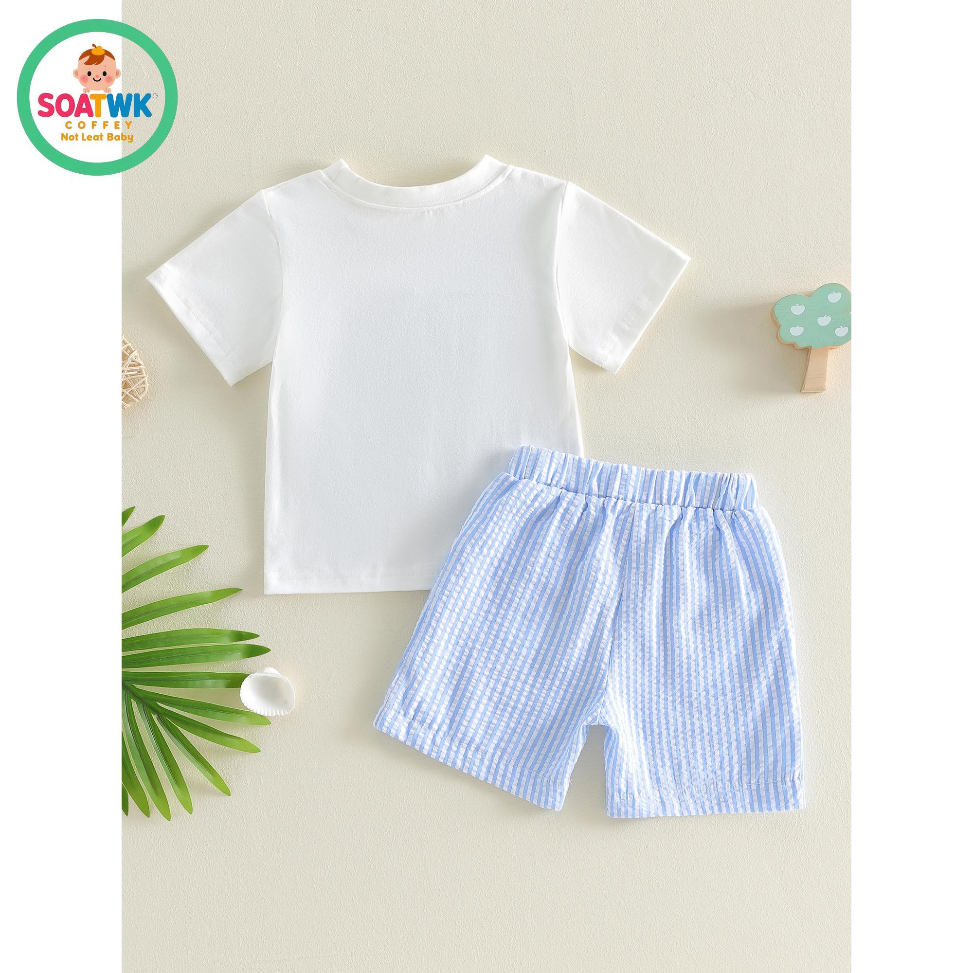 Toddler Boys Summer Outfits Letter Shell Embroidery Short Sleeve T-Shirts Elastic Waist Shorts 2Pcs Clothes Set