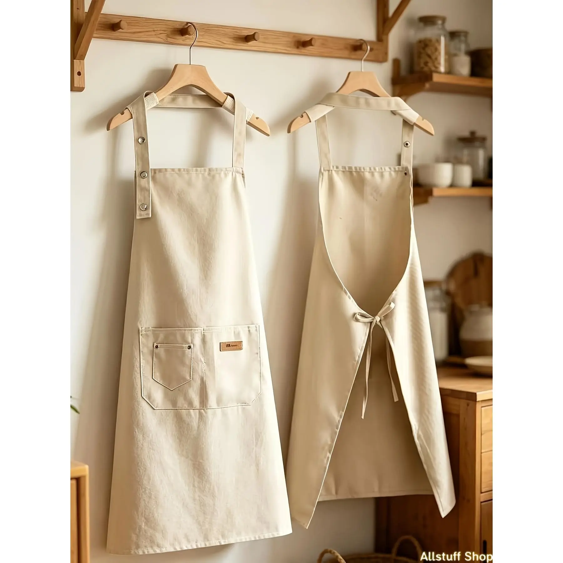 2026 New Internet-Famous Fashionable Wear-Resistant Canvas Apron, Household Kitchen Cooking Breathable Workwear, Simple Neck-Hanging Apron with Shoulder Straps, Stylish Canvas Work Apron for Painting and Home Use for Women