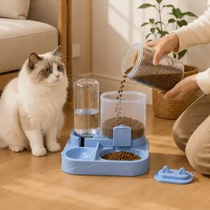 2-in-1 Automatic Pet Feeder & Water Dispenser, Gravity Food and Water Bowl Set for Cats & Small Dogs, 2-in-1 Feeding Station with Dual Bowls, Ideal for Home Use, Long Trips and Daily Care