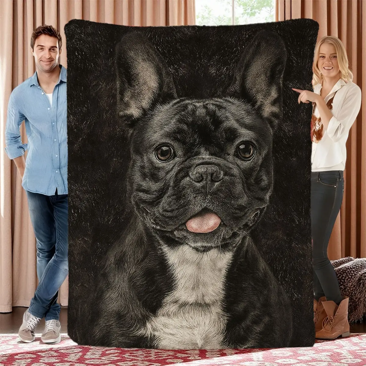 French Bulldog Print Throw Blanket - Soft Flannel Cozy Bedspread Suitable for - Couch Sofa Bed Camping Travel, Adorable French Bulldog Dog Patterns, Ideal Gift for Pet Lovers