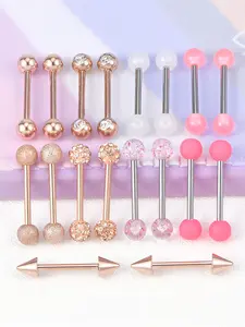18Pcs 14G Glow in Dark Flexible Acrylic Straight Tongue Barbell Nipple Ring Retainer Piercing Body Jewelry for Women Men 16mm Bar