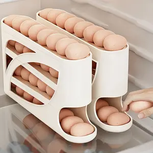 1-Piece Rolling Egg Rack - Space-saving side door design, holds up to 30 eggs, smooth and glossy finish, convenient handle, suitable for kitchen and refrigerator storage | Modern kitchen accessory | Durable plastic material