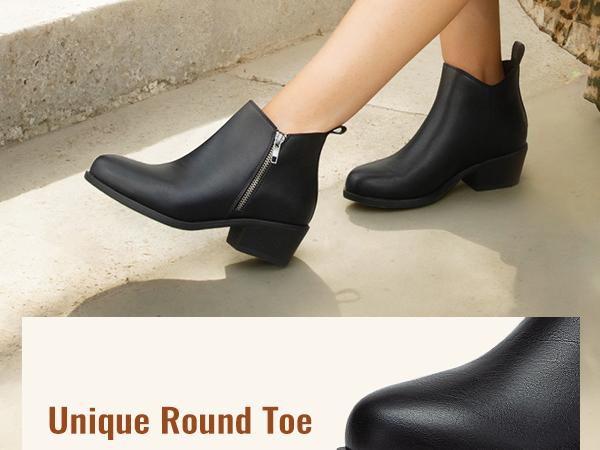 Athlefit Women's Ankle Boots Chunky Low Heel Comfortable Short Boots Round Toe Dress Booties with Side Zipper Athlefit Women's Ankle Boots Chunky Low Heel Comfortable Short Boots Round Toe Dress Booties with Side Zipper