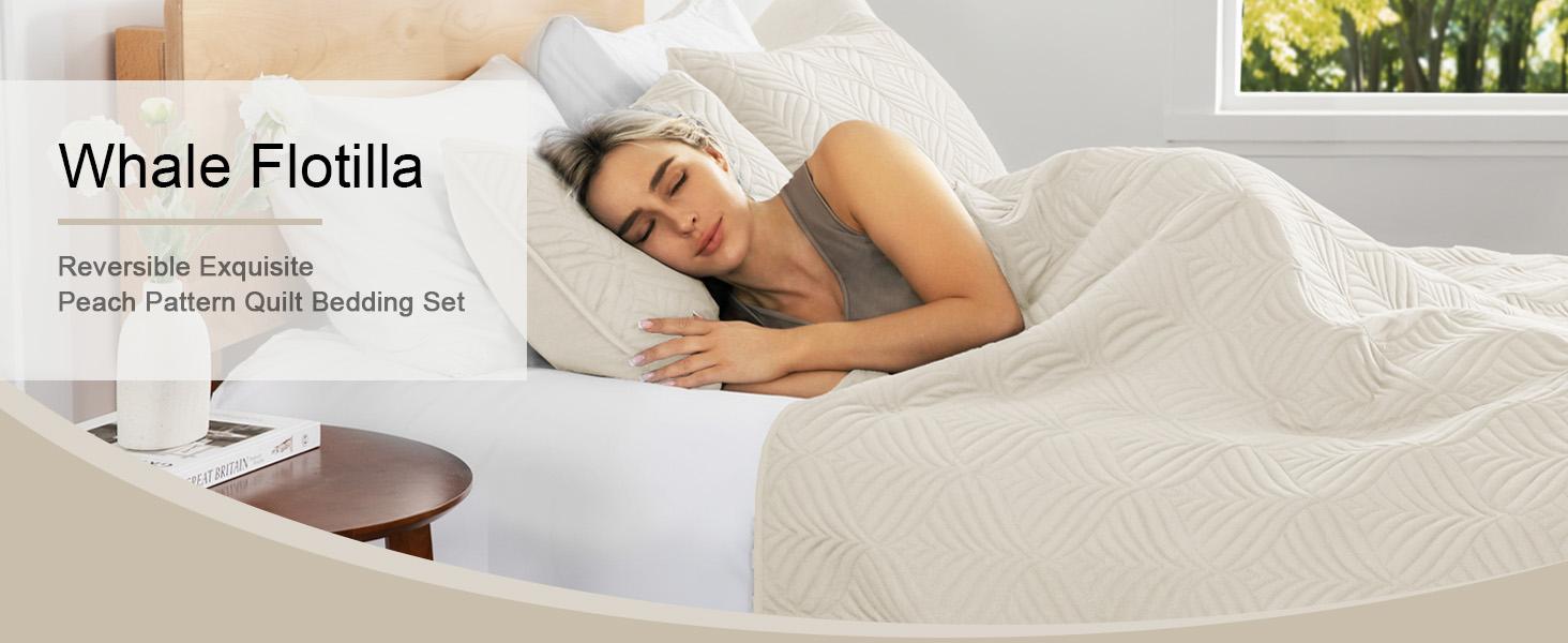 Soft Full Queen Bedding Set, Lightweight Grey Bedspreads Queen Size with Pattern, Reversible 3-Piece Coverlet with 2 Pillow Shames for All