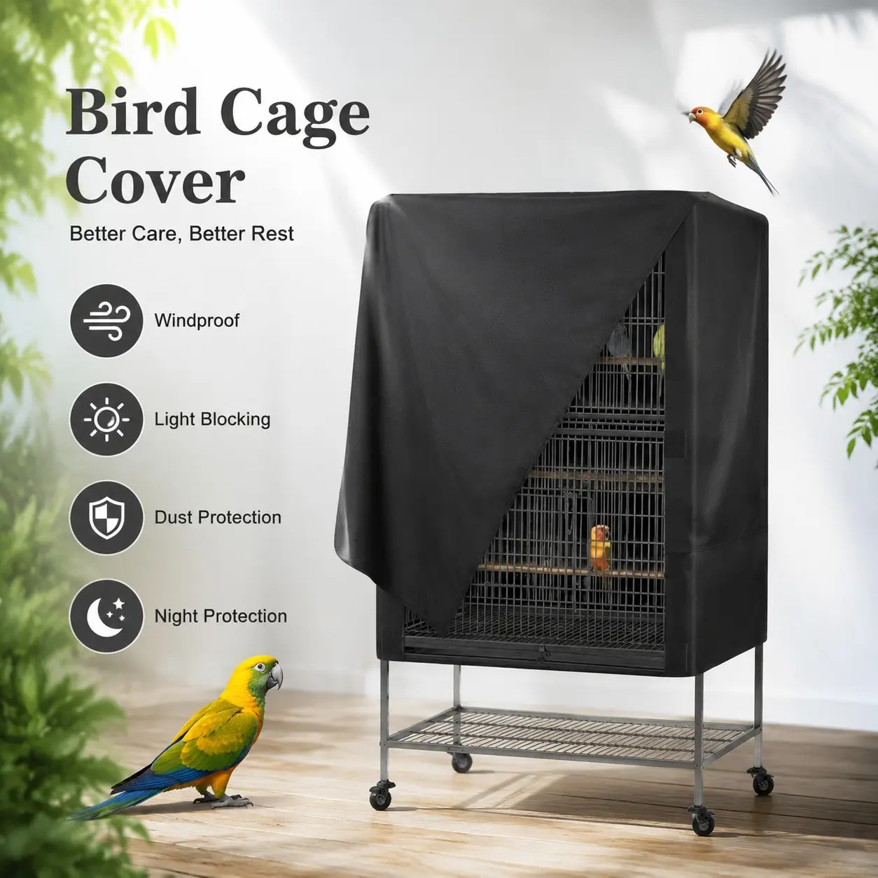 Universal Bird Cage Cover for Indoor and Outdoor Use, Bird Cage Accessory, Nighttime Windproof Light Blocker, Parrot and Budgie Cage Protector