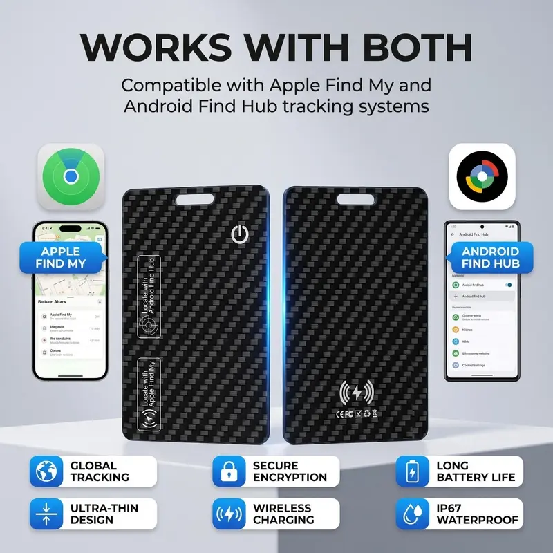 Smart Wallet Tracker Card, Works with Apple Find My & Android Find Hub, Anti Lost Wireless IP68 Waterproof Item Locator with 70dB+ Loud Alarm, 3-5 Months Ultra-Long Battery Life, App Notifications, Historical Tracking & Multi-User Sharing