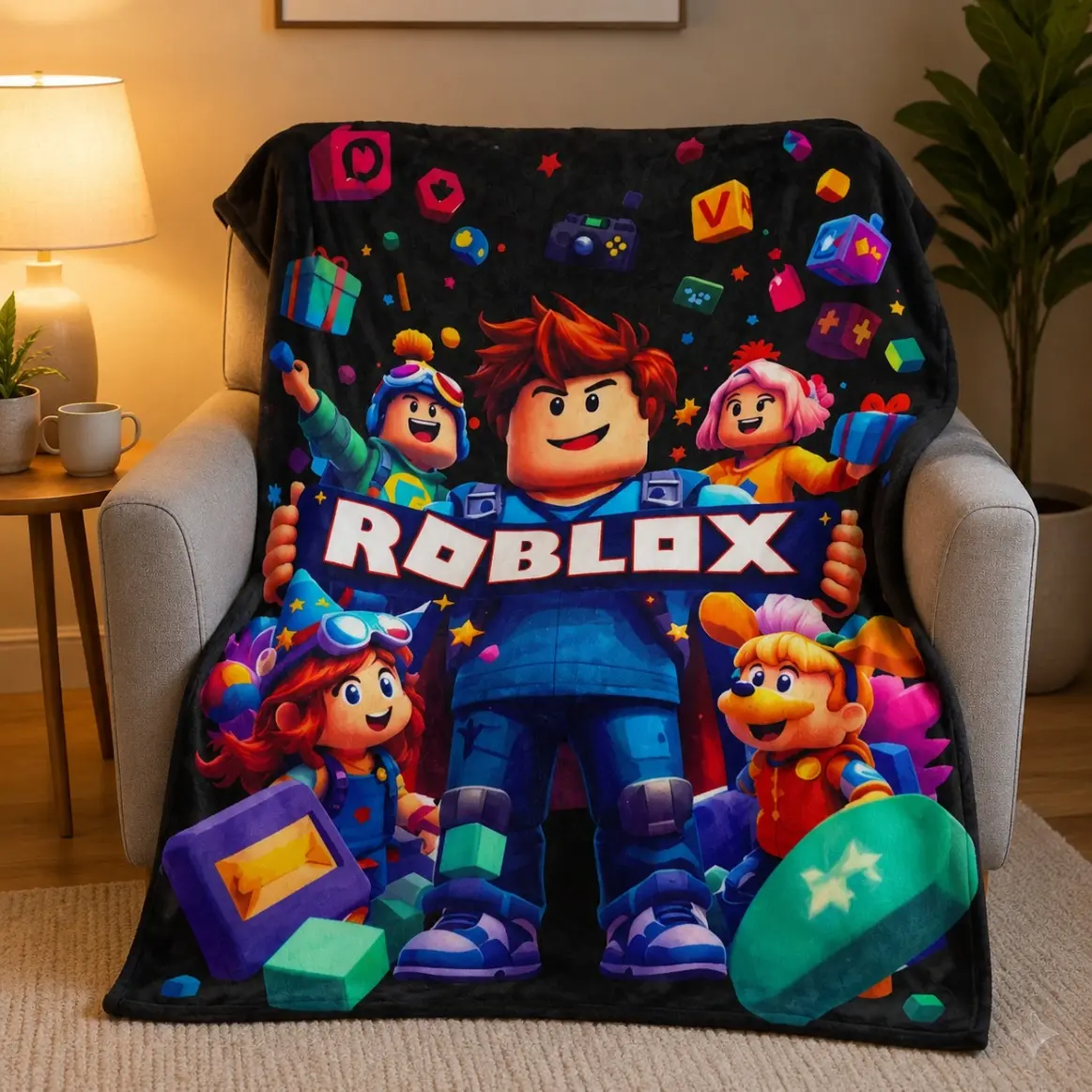 Roblox Flannel Throw Blanket For Adults And Children, Soft Skin Friendly Breathable Warm Block Design, Contemporary Look Mens Gifts Teen Boy Gift Accessories For Adults Bedroom Men's Room Decor Summer Vibes Bedding Blankets