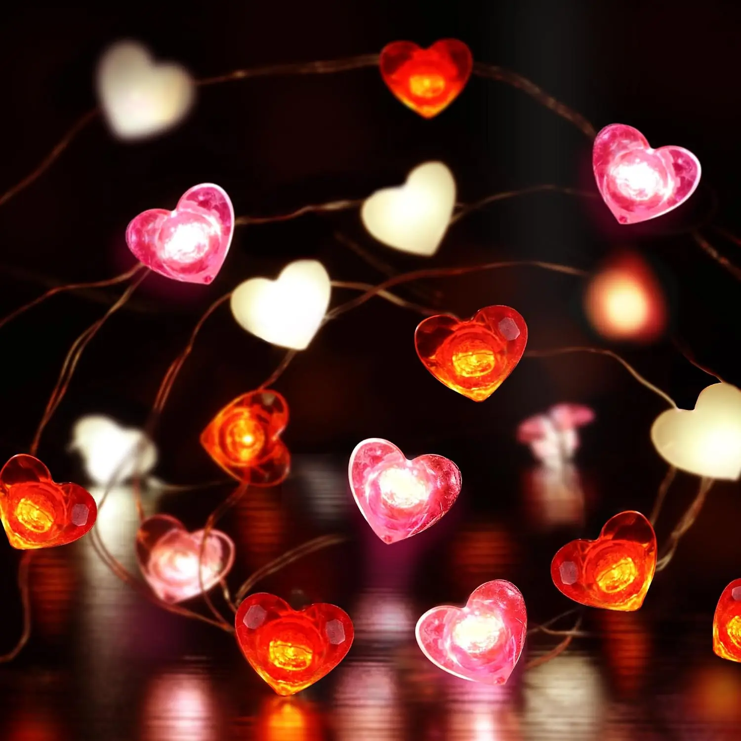 Valentines Day Decor 10FT 30 LED Valentines Decorations Red  White Heart String Lights  Operated, 8 Light Modes Valentines Day Lights Fairy Light Romantic Valentine's Decor  Table Party