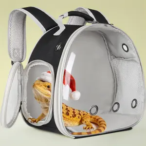 Guinea Pig Backpack Carrier, Bearded Dragon Carrier Backpack with Clear Bubble Window,Small Animal Travel Backpack for Hedgehog Rat Parrot,Rabbit,Sugar Glider,Airline Approved(Black, Backpack)