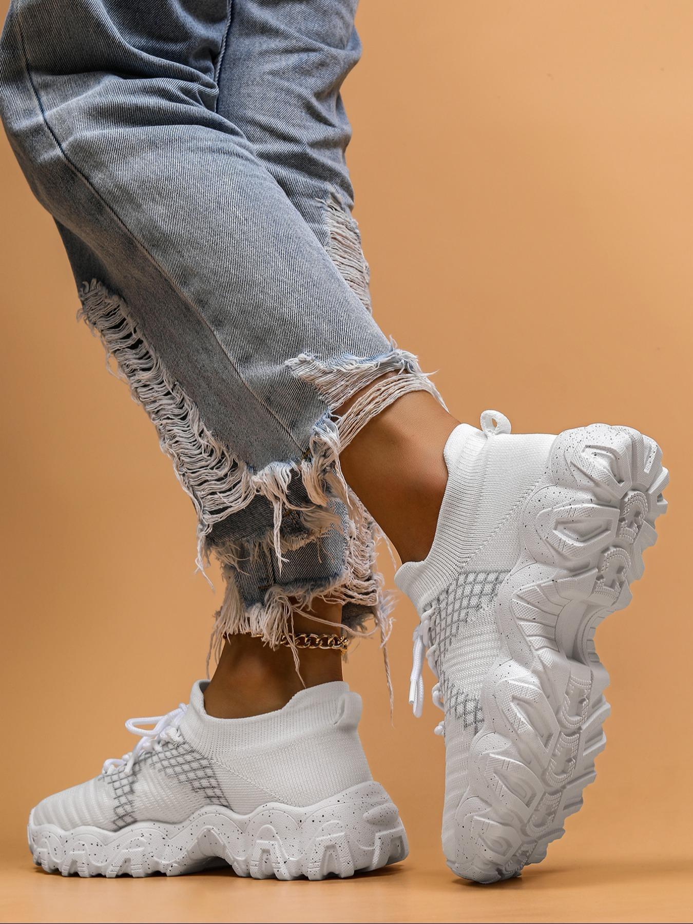 Women's Fashionable Striped Pattern Lace Up Low Top Sneakers, Casual Breathable Comfortable Sports Running Shoes, All-match Basic Shoes for Daily Wear, Closed