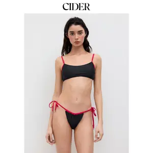 Cider U-neckline Contrasting Binding Tankini Tie Side Bikini Set