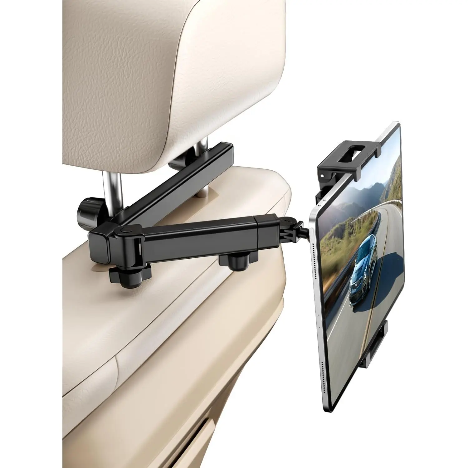 Tablet Holder for Car Headrest, Lockable 3-in-1 Arm, 360° Rotation