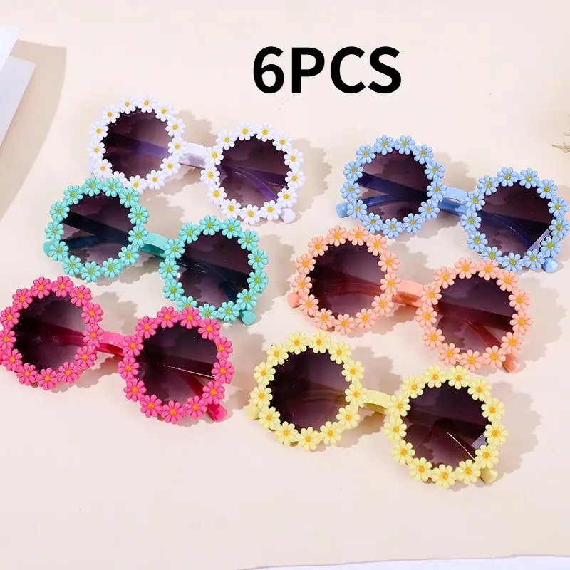 Toddler Size Unisex Floral Daisy Sunglasses - Lovely Plastic Petal Round Frame, UV Protection, Prop 65 Safe Outdoor Eyewear for Kids Travel, Cute