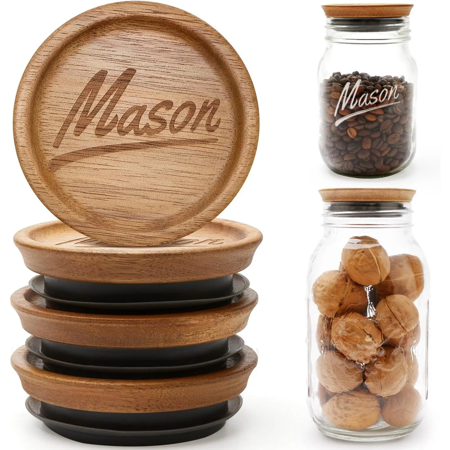 4 Pack Wooden Regular Mouth Mason Jar  Canning Supplies Small Mouth Mason Jars Tops Accessories Glass Jars with  Can Lid for Jar Cover Rings Decorative    Canning