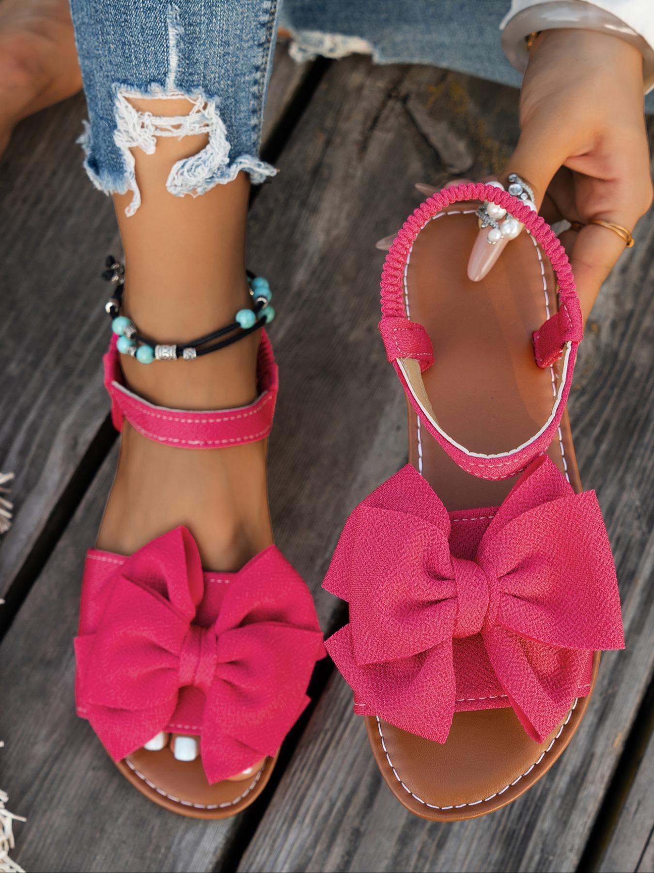 Women's Cute Bowknot Design Flat Sandals, Casual Versatile Flat Sandals for Summer Beach Vacation, Fashionable All-match Sandals for Daily Life Footwear