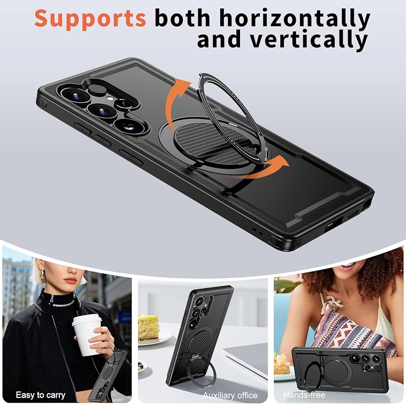 for Samsung Galaxy S25 Ultra/ Galaxy S24 UltraPhone CaseBuilt-in 360 °   Rotatable Phone Holder Compatible with MagSafe Military-Grade Shockproof Phone Protective Case,  Smartphone Cover Protection Casing