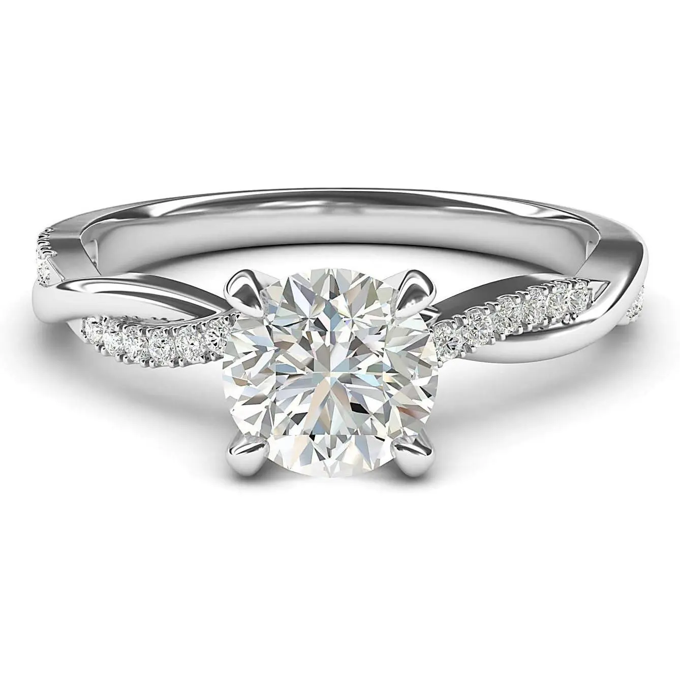 Silver 4-Prong Petite Twisted Vine Simulated Engagement Ring Promise Bridal Ring