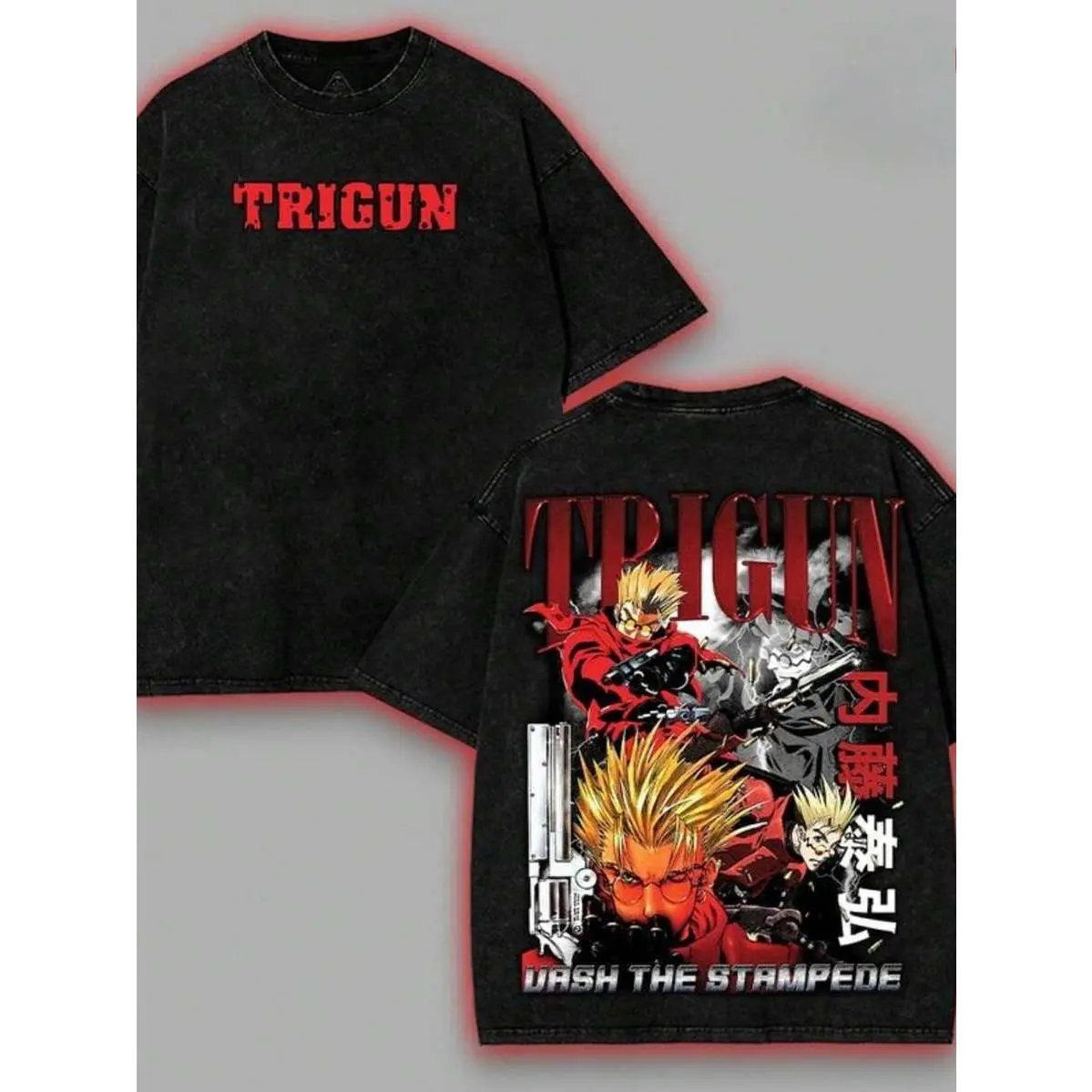 Men's Washed T-Shirt - Anime Y2K Print, INS American Retro Style, Unique,  And Loose Fit Trigun Vash The Stampede Graphic T Shirts Graphic Graphic Tees